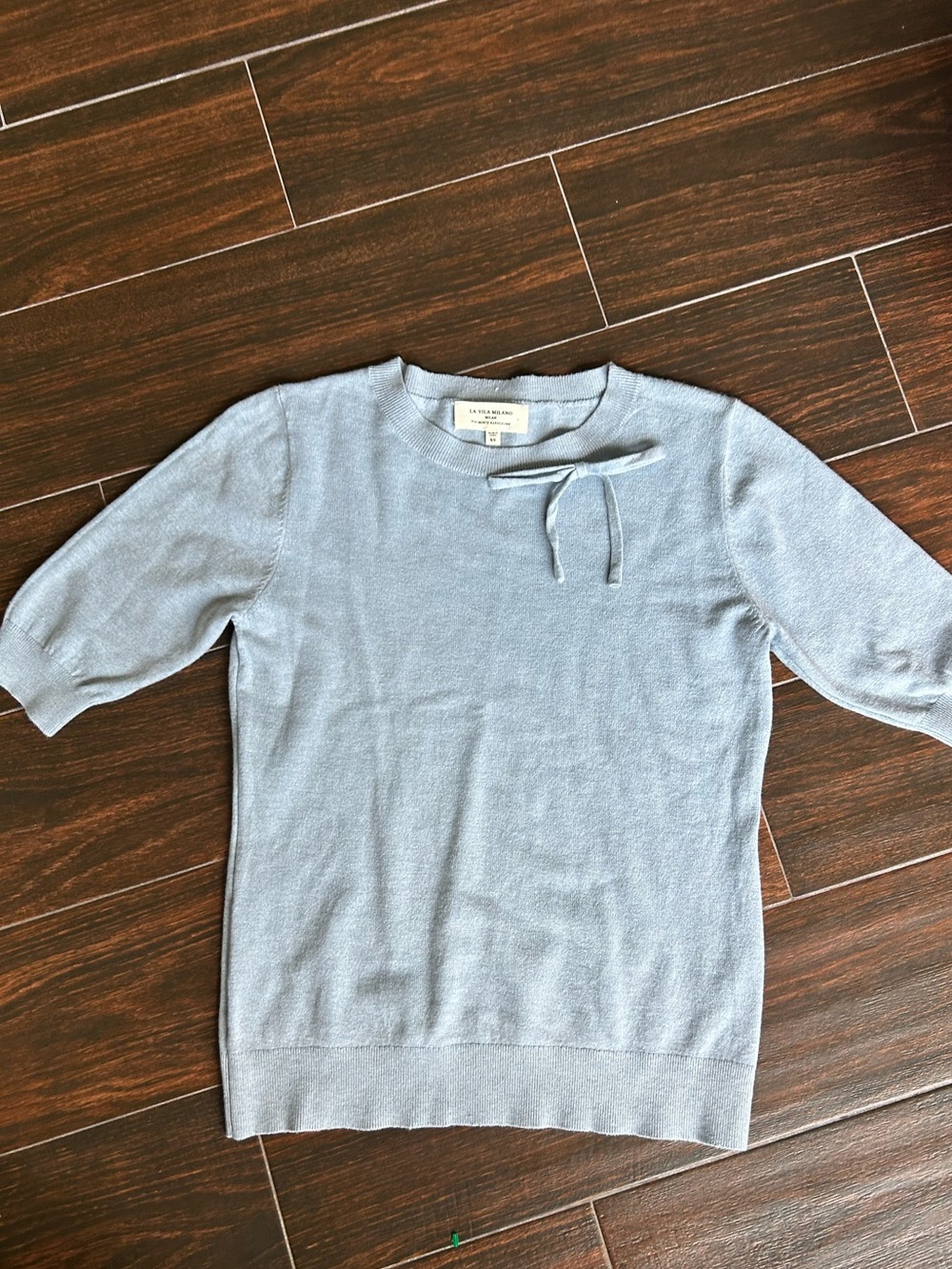 La Vila Milano Light Blue Knit Top With Bow Size XS